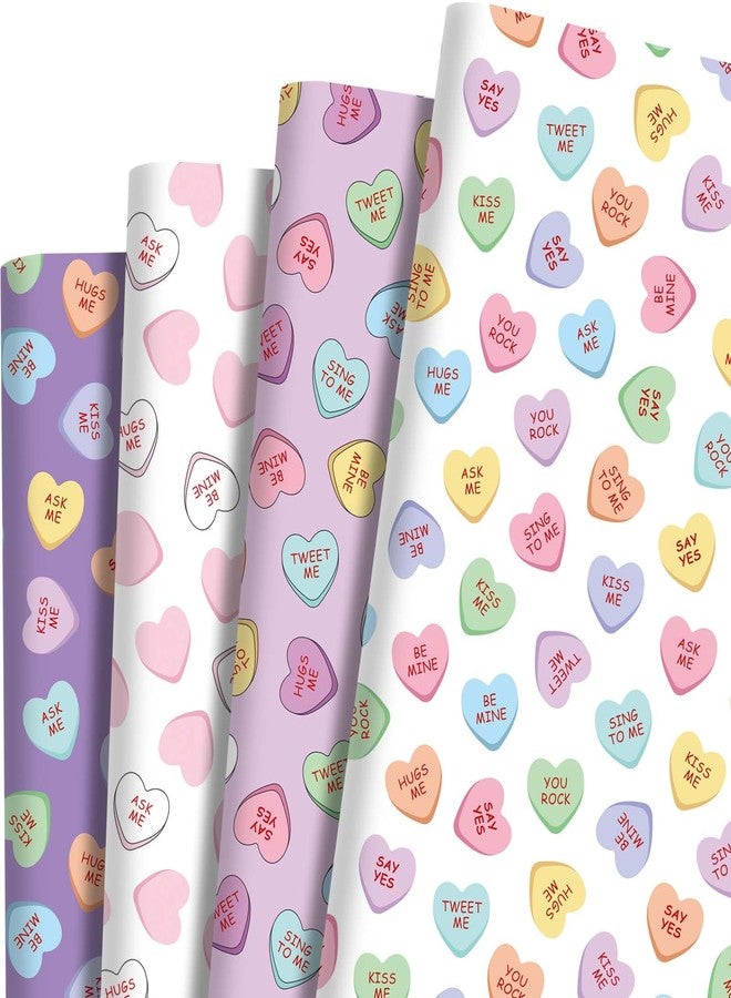 Sanixin 12 Sheets Valentine's Day Wrapping Paper Colorful Kiss Me Candy Heart Gift Wrap Paper for Wedding Anniversary Bridal Shower DIY Craft, 19.7 x 27.6 Inch, Folded Flat, 4 Patterns - Image 1